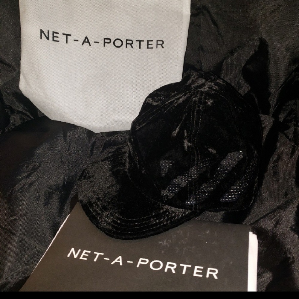 Off-White Black Velvet Embellished Baseball Cap